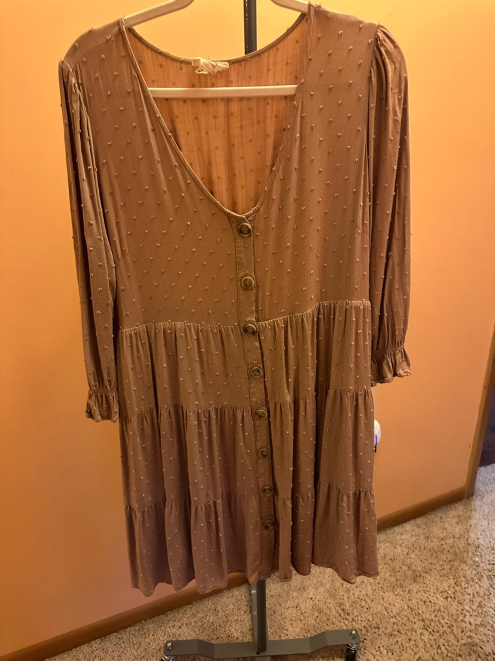Perch by Blu Pepper, Button-Front Tiered Tunic Dress in Mauve Brown